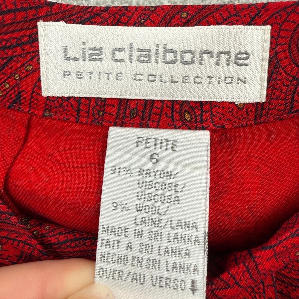 Vtg Liz Claiborne Petite Red Paisley Pleated Button Front Midi Skirt 6P Cottage - Picture 7 of 8